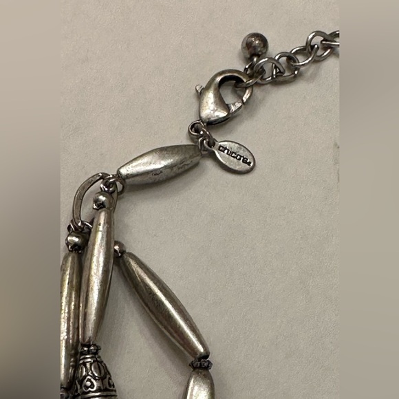 Chico’s Necklace Green & Silver Tone 21” - Picture 3 of 5